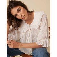 Embroidered Collared Button Through Blouse
