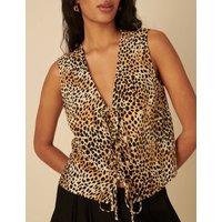 Linen Rich Animal Print Tie Front Vest