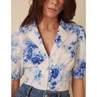 Pure Cotton Floral Collared Fitted Top