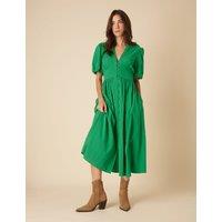 Pure Cotton V-Neck Midaxi Waisted Dress