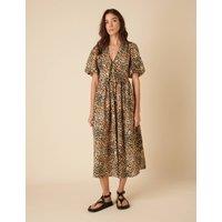 Pure Cotton Animal Print V-Neck Waisted Dress