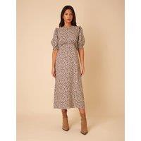 Ditsy Floral Frill Detail Puff Sleeve Midi Tea Dress