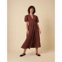 Pure Cotton V-Neck Midaxi Waisted Dress