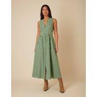 Pure Cotton Gingham Midaxi Waisted Dress