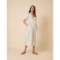 Pure Cotton Floral Tie Front Midi Dress