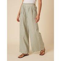 Pure Cotton Striped Wide Leg Trousers