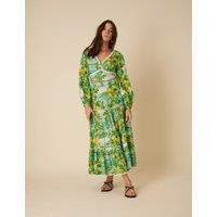 Lemon Print Tiered Maxi Skirt with Linen