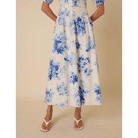 Pure Cotton Floral Midaxi A-Line Skirt