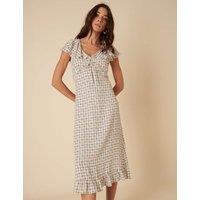 Floral Check V-Neck Midi Tea Dress