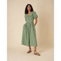 Pure Cotton Gingham Midaxi Waisted Dress