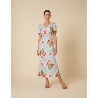 Floral V-Neck Puff Sleeve Midi Tea Dress