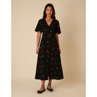 Pure Cotton Embroidered Midaxi Waisted Dress