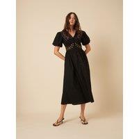 Pure Cotton Embroidered Midi Waisted Dress