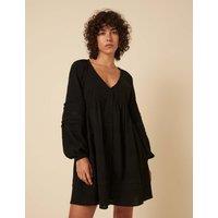 Pure Cotton V-Neck Button Front Mini Smock Dress