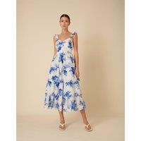 Pure Cotton Floral Midi Tiered Dress