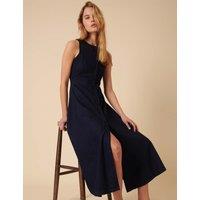Pure Cotton Denim Button Through Midi Tea Dress