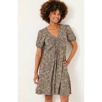 Cotton Rich Printed V-Neck Waisted Dress