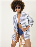 FatFace Cotton Rich Striped Beach Shirt White Mix