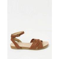 Leather Crossover Ankle Strap Flat Sandals