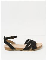Leather Crossover Ankle Strap Flat Sandals