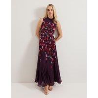 Floral Pleated Maxi Skater Dress