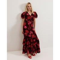 Amaris Floral V-Neck Puff Sleeve Maxi Tiered Dress