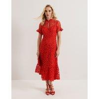 Cotton Blend Round Neck Midaxi Tailored Dress