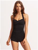 Collective Padded Ruched Halter Neck Swimsuit