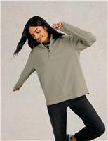 Pure Cotton Funnel Neck Half Zip Sweat-shirt