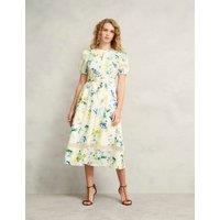 HOBBS Floral Midi Skater Dress with Linen Ivory Mix