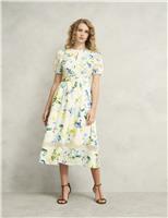 Floral Midi Skater Dress with Linen