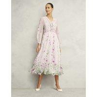 Silk Rich Floral V-Neck Midi Skater Dress