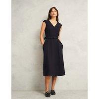 V-Neck Belted Midi Skater Dress