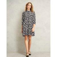 Leaf Print Crew Neck Mini Tiered Dress