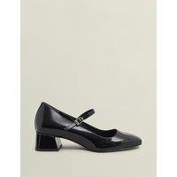 Leather Block Heel Court Shoes