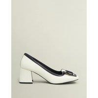 Leather Block Heel Square Toe Court Shoes