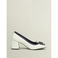 Leather Block Heel Square Toe Court Shoes