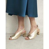Leather Metallic Block Heel Open Toe Sandals
