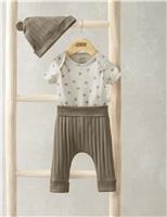 Mamas & Papas 3pc Pure Cotton Patterned Outfit (0-12 Mths) Brown
