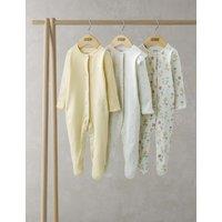 Mamas & Papas 3 Pack Pure Cotton Floral Sleepsuits (0-24 Mths) Yellow