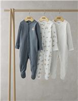 Mamas & Papas 3 Pack Pure Cotton Leopard & Stripe Sleepsuits (0-24 Mths) Multi
