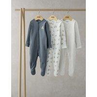 3pk Pure Cotton Leopard & Stripe Sleepsuits (0-24 Mths)