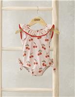 Mamas & Papas Cherry Print Frill Neck Swimsuit (0-3 Yrs) Pink Mix