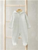 Mamas & Papas Cotton Rich Hooded Double Stripe Pramsuit (0-12 Mths) Blue Mix