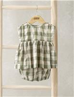 Mamas & Papas Pure Cotton Gingham Dress and Bloomers (0 Mths-3 Yrs) Green Mix