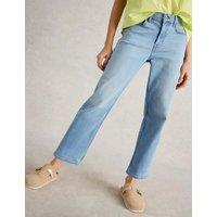 Mid Rise Straight Leg Cropped Jeans