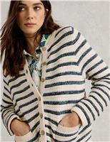 Pure Cotton Striped Crew Neck Cardigan