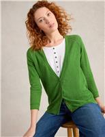 White Stuff Cotton Rich V-Neck Cardigan with Linen Green
