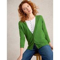 White Stuff Cotton Rich V-Neck Cardigan with Linen Green