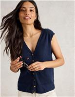 V-Neck Sleeveless Cardigan with Linen